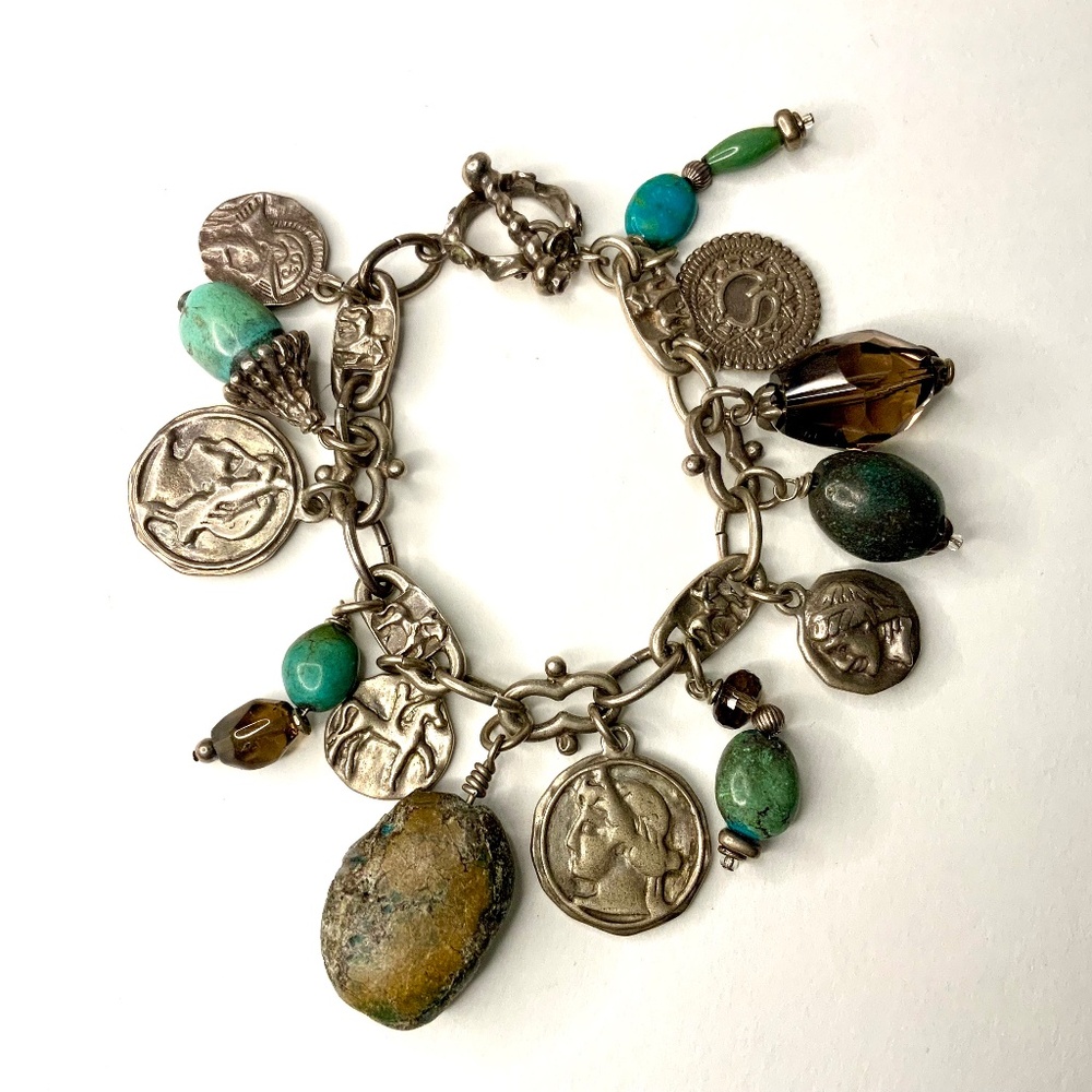 Vintage Charm Bracelet, Medallions And Stones